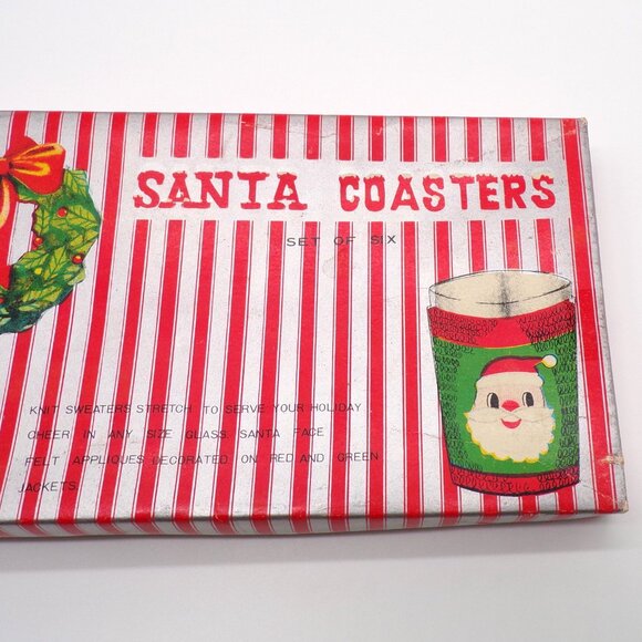 VTG Christmas Santa Coasters Chadwick Miller Knit Felt Koozies Set 6 Japan 60s - Picture 8 of 13